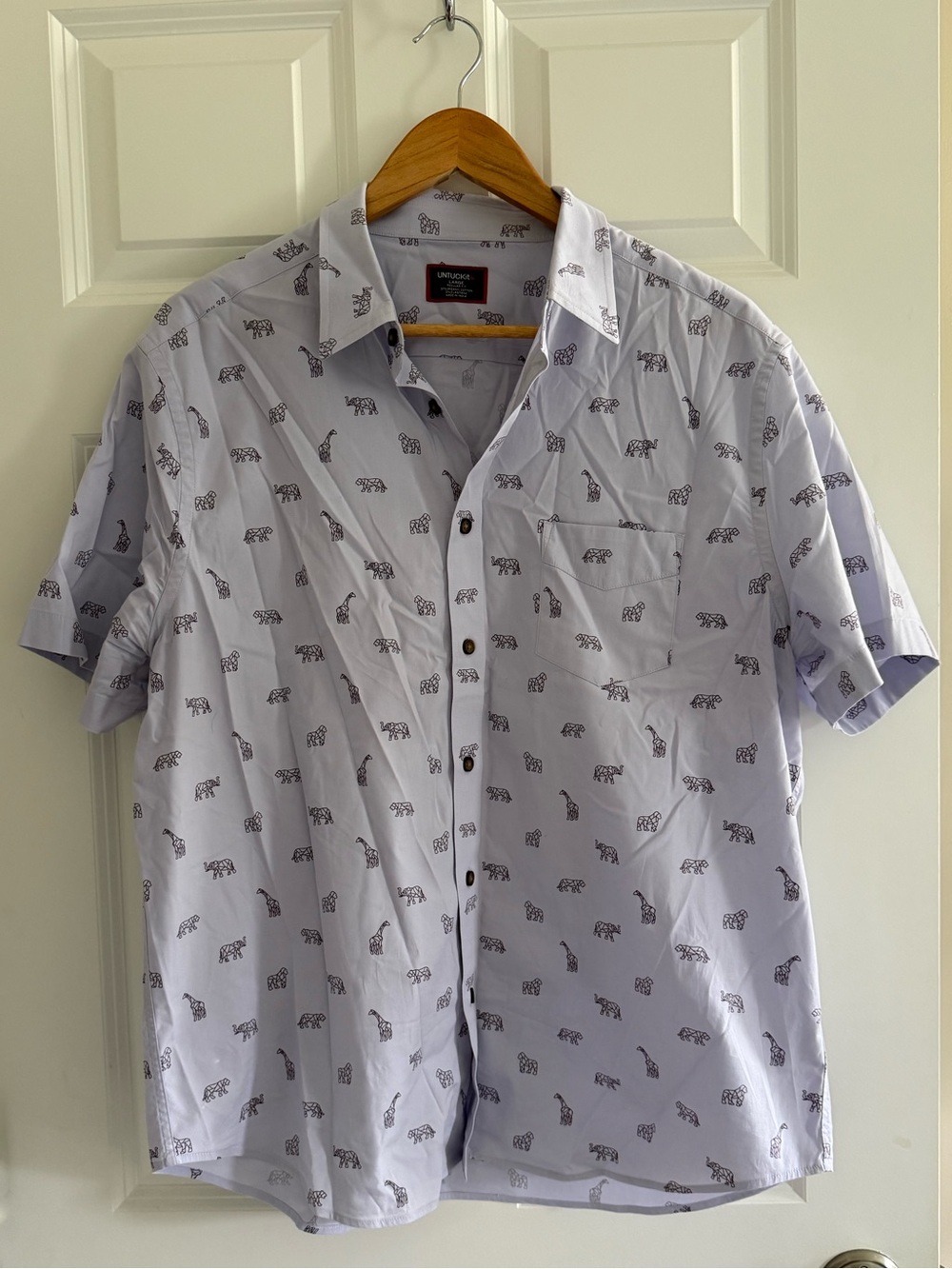 UNTUCKit Light Lavender Short-Sleeve Button-Down Shirt with Animal print